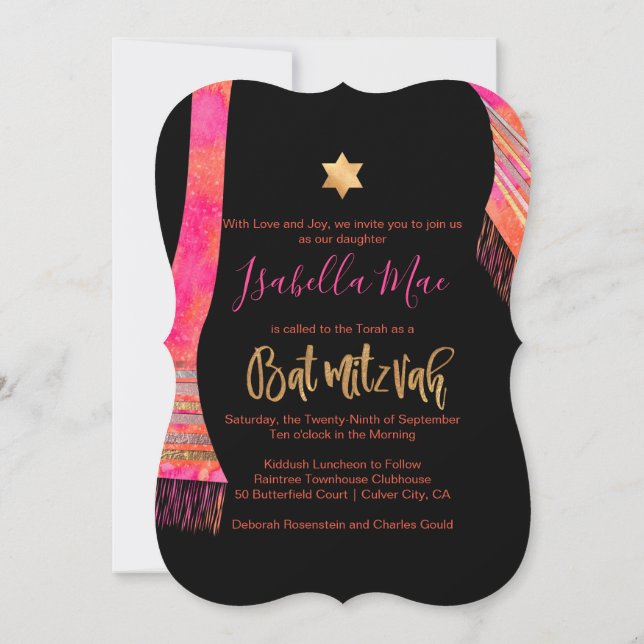 Invitation PixDezines Tallit/Rose/Orange/Bat mitzvah (Dos)