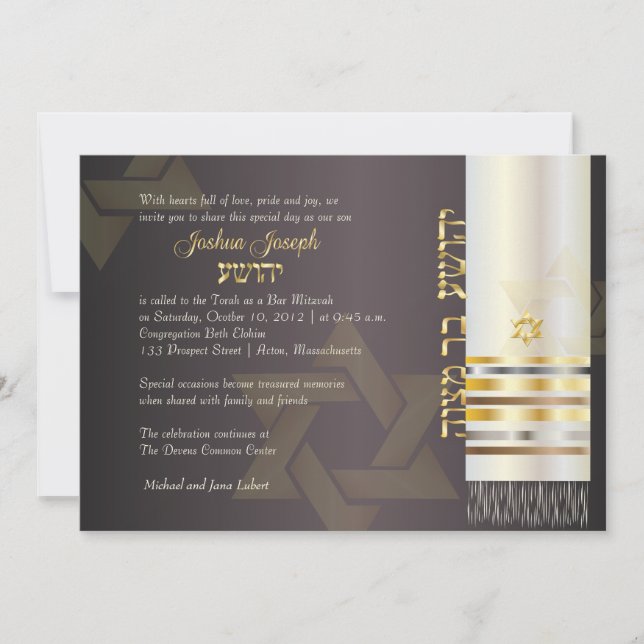 Invitation PixDezines tallit/Stylish Bar Mitzvah/ash/gold (Devant)