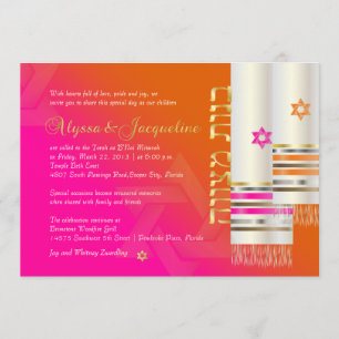 Invitation PixDezines Tallits orange/rose pour B'not mitzvah 
