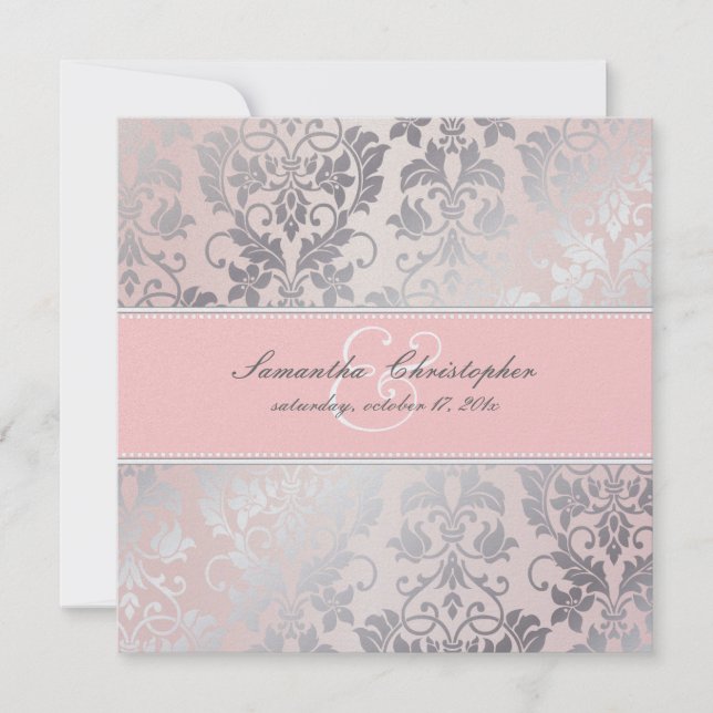Invitation PixDezines Tanza Rose+Argent/Rose+Gris (Devant)