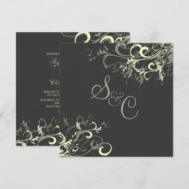 Invitation PixDezines tourbillon crème+graphite (Devant / Derrière)