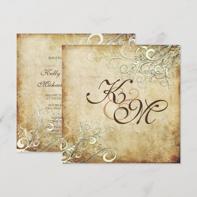 Invitation PixDezines tourbillons à crème vintage (Devant / Derrière)