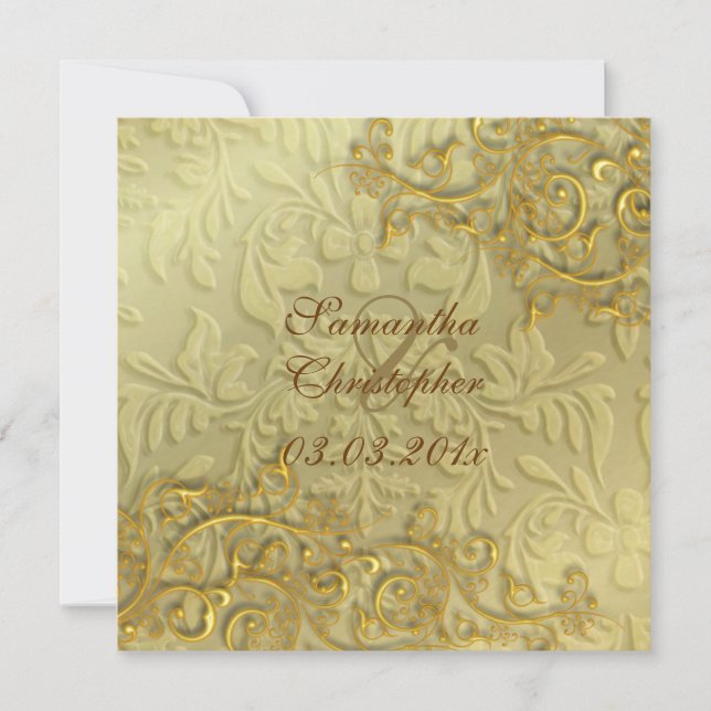 Invitation PixDezines tourbillons vintages en faux or (Devant)