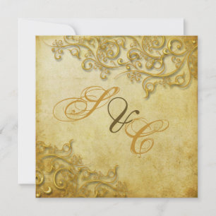 Invitation PixDezines tourbillons vintages en faux or