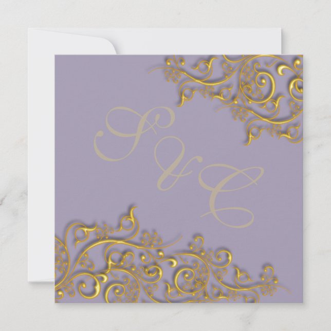 Invitation PixDezines tourbillons vintages en faux or (Devant)