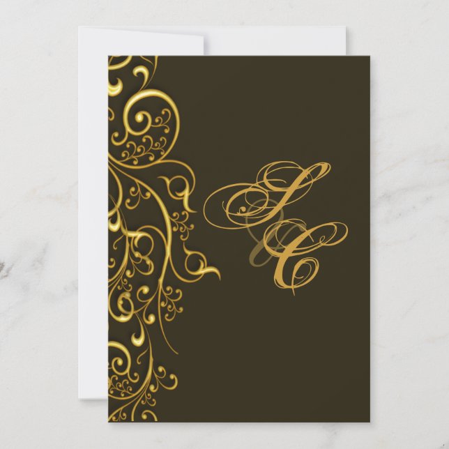 Invitation PixDezines tourbillons vintages en faux or (Devant)