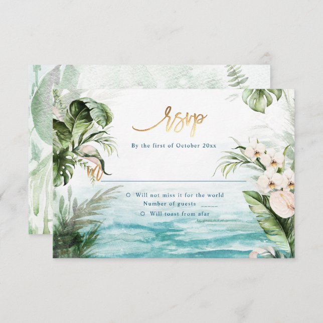Invitation PixDezines Tropical Jungle Foliage RSVP (Devant / Derrière)