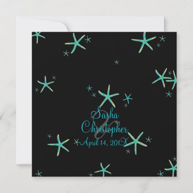 Invitation PixDezines turquoise+or starfish/do-it-yourself co (Devant)