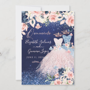 Invitation PixDezines Twins Quinceanera Dusty Blue+Blush