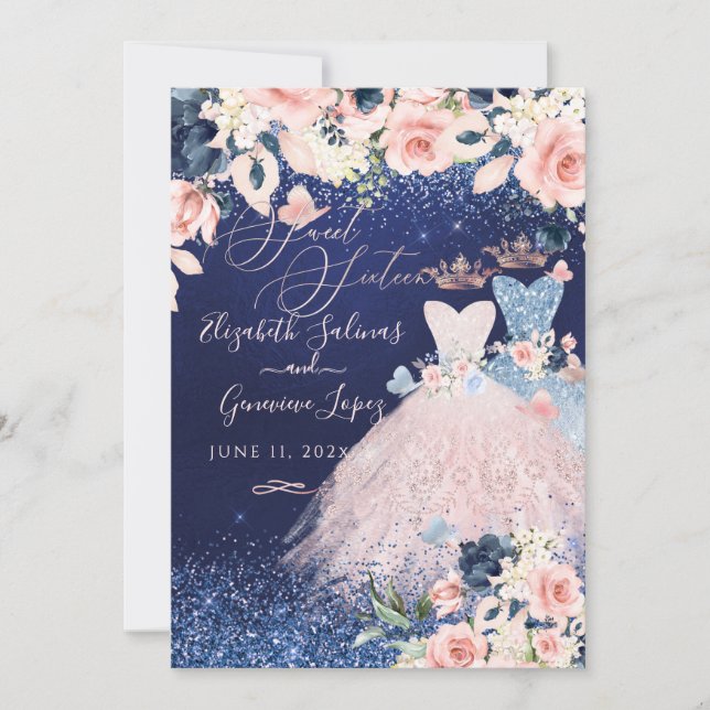 Invitation PixDezines Twins Sweet 16 Dusty Blue +  (Devant)