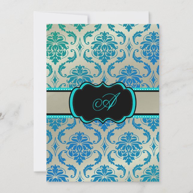 Invitation PixDezines Vendome Damask / Peacock Blue (Devant)