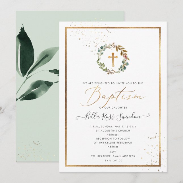 Invitation PixDezines Verdure Aquarelle hiver Wreath (Devant / Derrière)