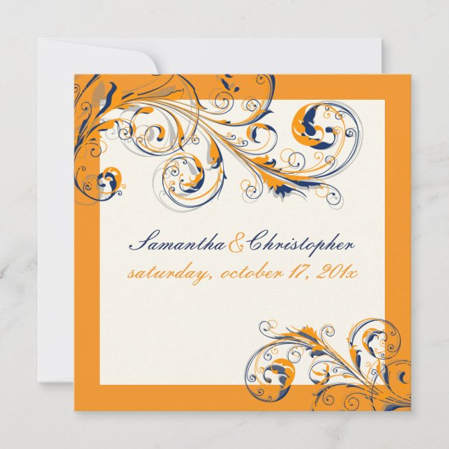 Invitation PixDezines Vine Swirls|orange+navy blue|DO-IT-YOUR (Devant)