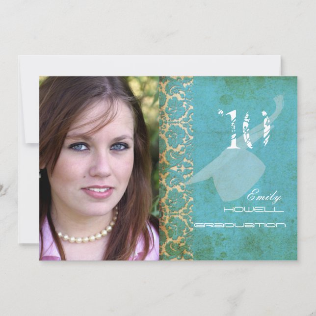 Invitation PixDezines VINTAGE DAMASK/TURQUOISE/REMise DE DIPL (Devant)