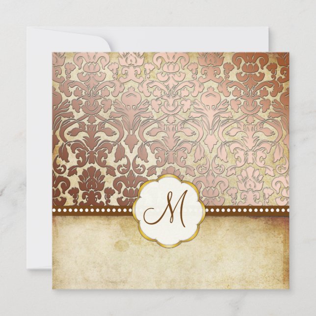 Invitation PixDezines vintage flore damask monogramme (Devant)