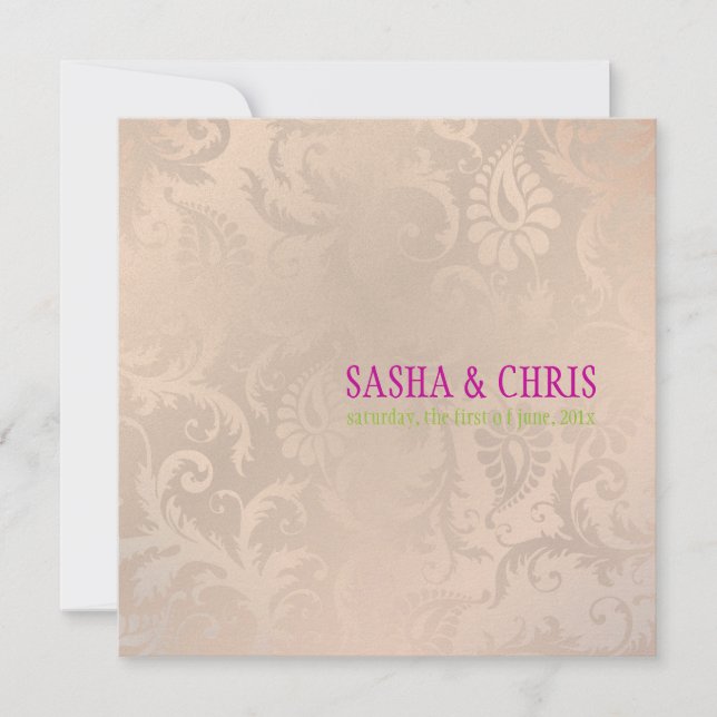 Invitation PixDezines vintage pavo damask/champagne rose (Devant)