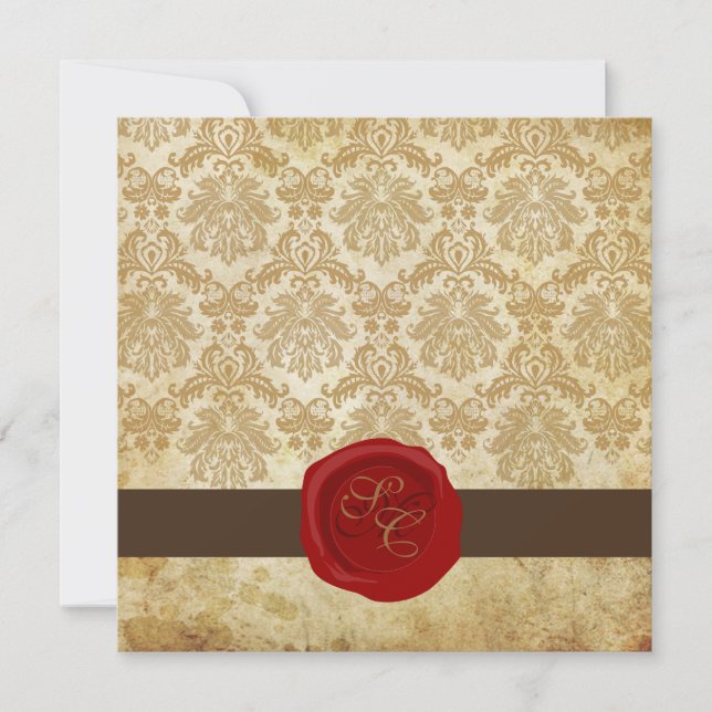 Invitation PixDezines Vintage+Pique Damask+Sceau de cire (Devant)