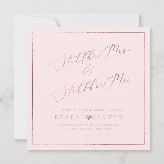 Invitation PixDezines Vow Renewal/Faux Rose Gold Calligraphy (Devant)