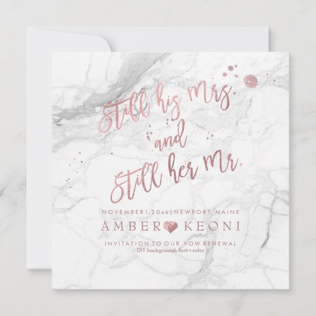 Invitation PixDezines Vow Renewal/Faux Rose Gold/Marbre blanc (Devant)