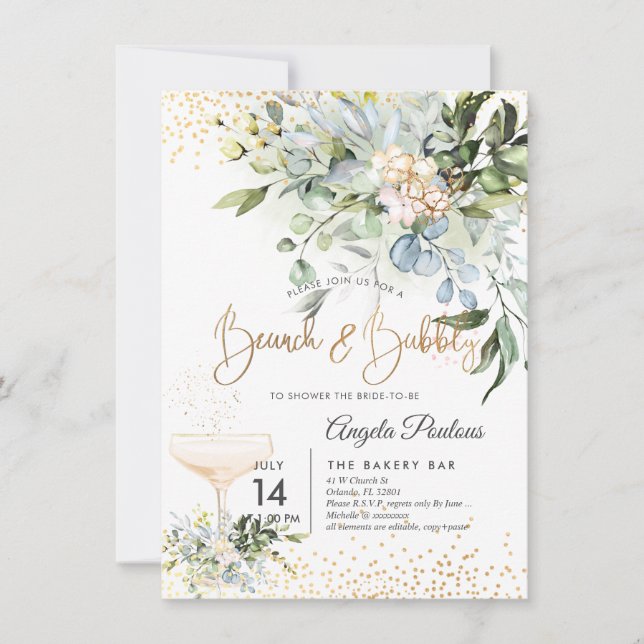 Invitation PixDezines Watercolor Blue Gum Brunch Bubbly (Devant)
