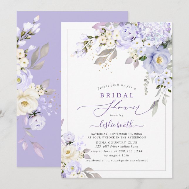 Invitation PixDezinesH2  Hortensias Violettes Roses Baby Show (Devant / Derrière)