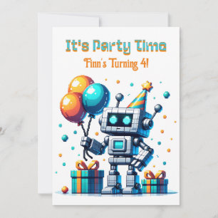 Invitation Pixel Art Robot Boy's Birthday Party