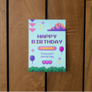 Invitation Pixel bleu violet rétro Anniversaire B Jour