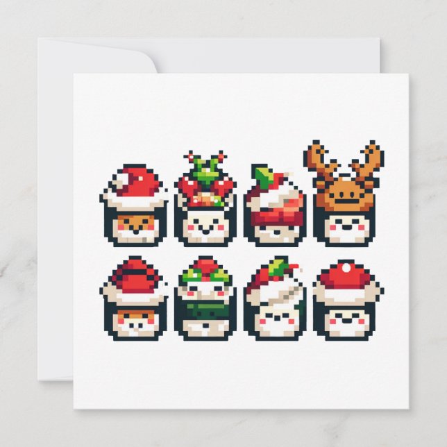 Invitation Pixel Holiday Sushi - Art 8 bits Festif (Devant)