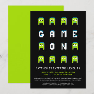 Invitation Pixel monstre alien 11ème fête d'anniversaire de j