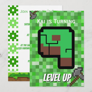 Invitation Pixelated Gamer Green Building Level Up 9