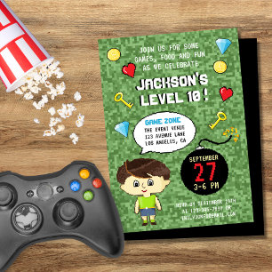 Invitation Pixels Arcade Niveau supérieur Anniversaire de enf