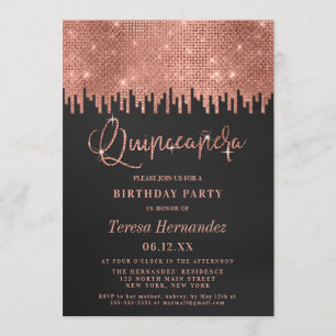 Invitation Pixels de Parties scintillant noire Rose de luxe P