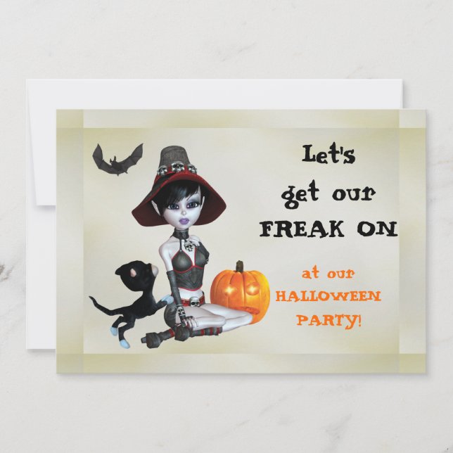 Invitation Pixie Witch Freak Sur La Fête D'Halloween (Devant)