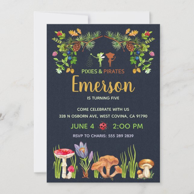 Invitation Pixies et pirates Fairy Garden Fairy Party (Devant)