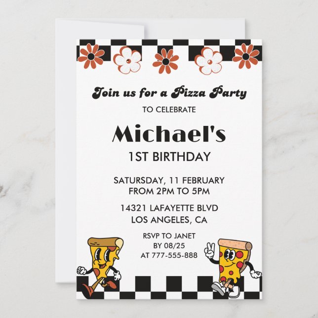 Invitation Pizza 1er anniversaire Invitations| Funny Pizza Pa (Devant)
