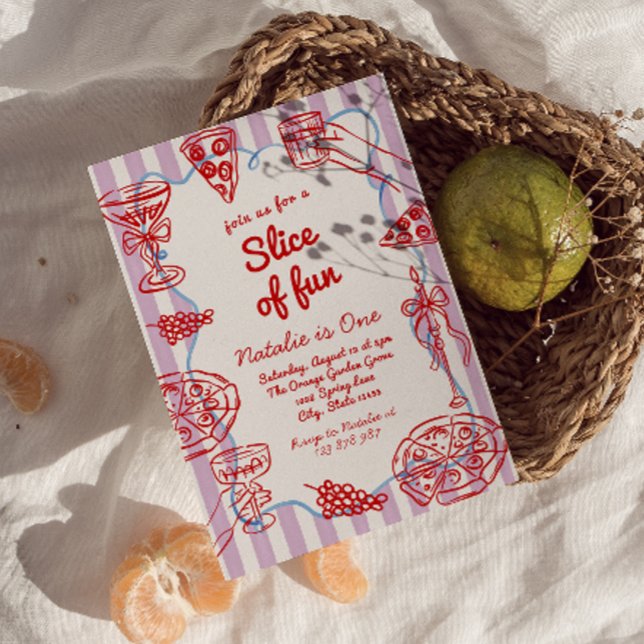 Invitation Pizza 1ère Main Écrite Tiré Slice Of Fun Anniversa (Créateur téléchargé)