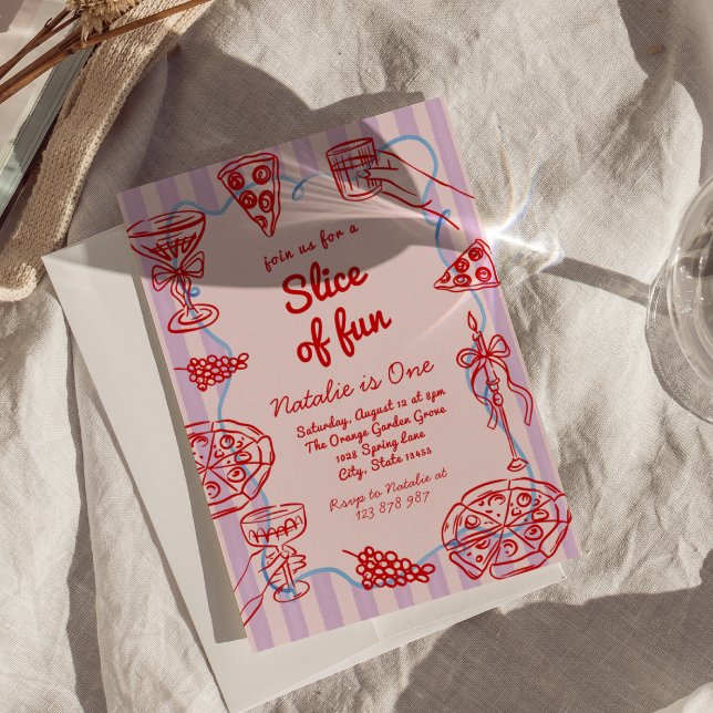 Invitation Pizza 1ère Main Tirée Slice Of Fun Birthday Party (Créateur téléchargé)