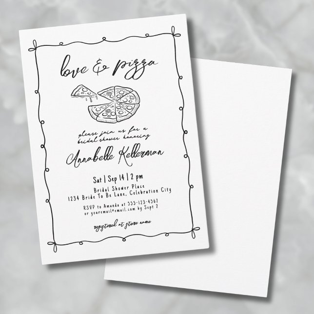 Invitation Pizza Amour Dessinée à la Main Réception de Mariag (Hand Drawn Love Pizza Whimsical Bridal Shower Invitation)