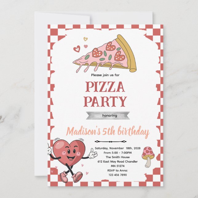 Invitation pizza amour rétro pour deux (Devant)
