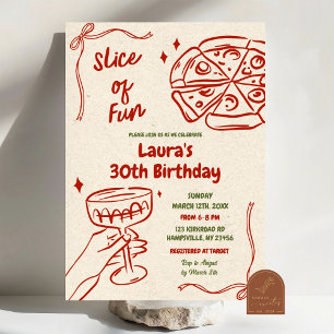 Invitation Pizza amusante et vin Adulte Anniversaire