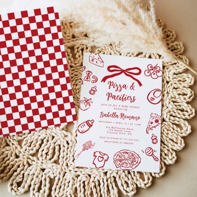 Invitation Pizza and pacifiers Italian theme Bow Baby Shower (Créateur téléchargé)