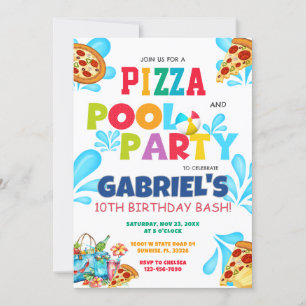 Invitation Pizza and Pool Party Piscine Anniversaire Invitati