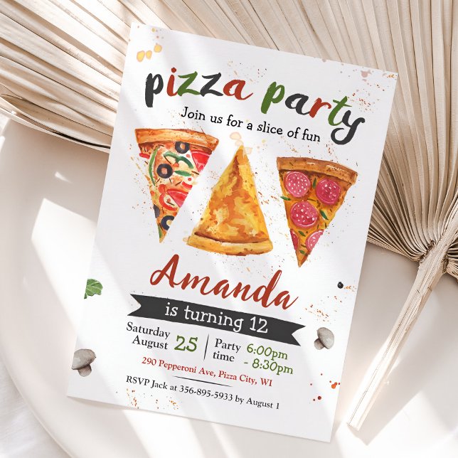 Invitation Pizza Anniversaire Invitation, Pizza Party (Pizza Birthday Invitation)