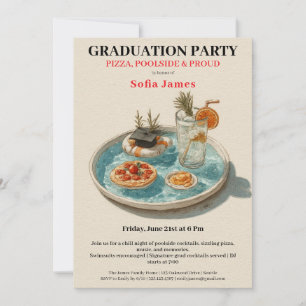 Invitation Pizza, au bord de la piscine, fête au bord de la p