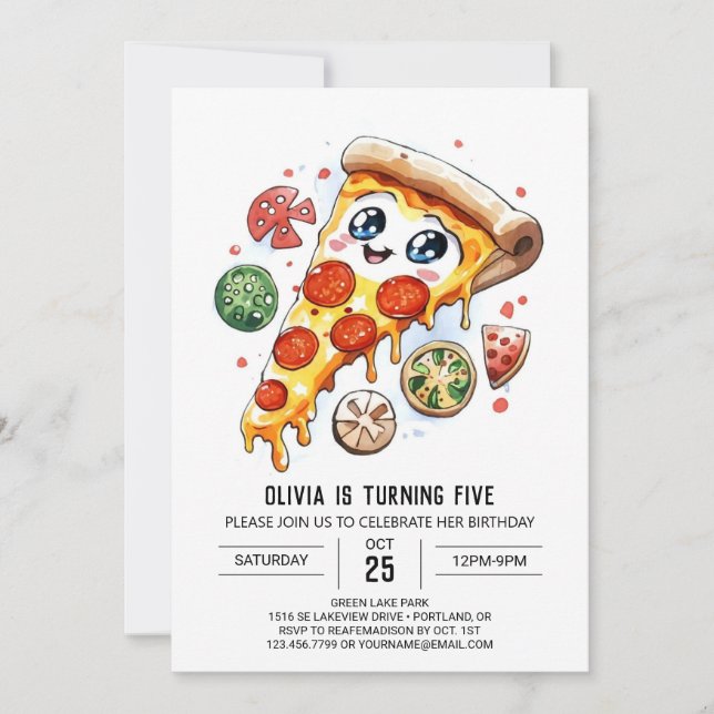 Invitation Pizza au fromage blanc Anniversaire (Devant)