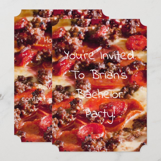 Invitation pizza au pepperoni saucisse enterrement de vie de  (Devant / Derrière)