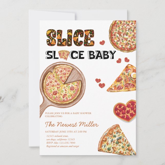 Invitation Pizza | Baby shower non sexiste (Devant)