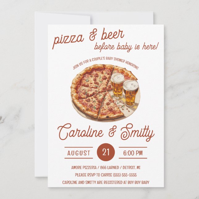 Invitation Pizza & Bière avant bébé est ici! Baby shower (Devant)