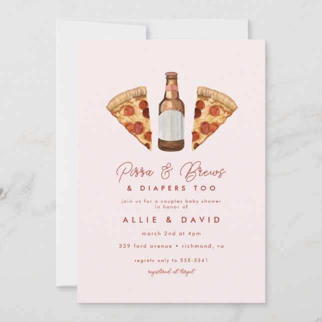 Invitation Pizza & Bière Diaports Baby shower Décontracté Cou (Devant)