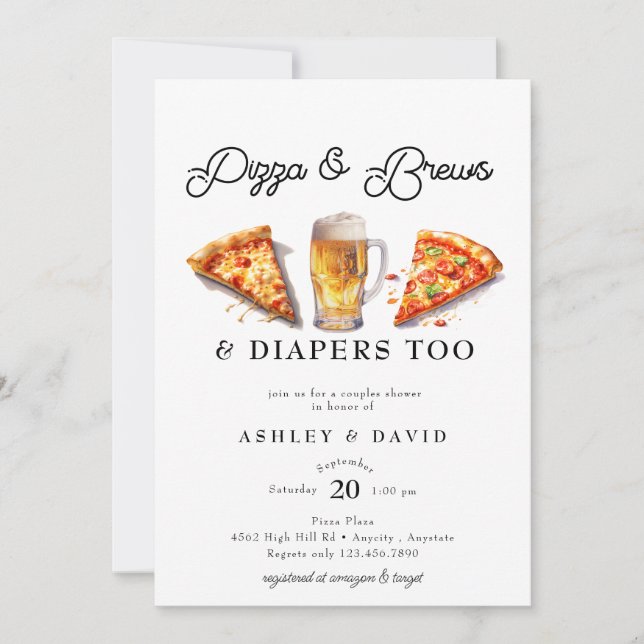 Invitation Pizza & Bière | Fête de Naissance de Couple à l'Aq (Devant)